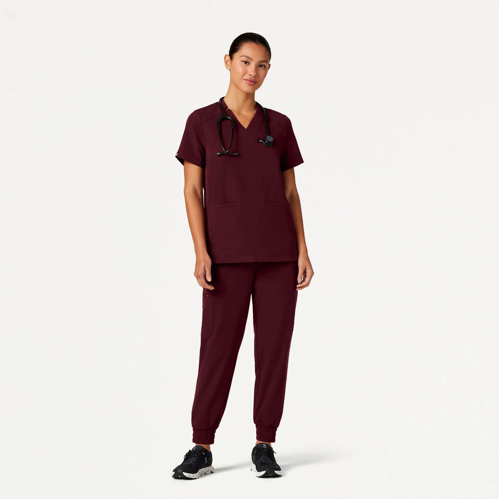 Jaanuu Scrubs Women's Neo Everyday Cargo Scrub Jogger Burgundy | scrub-supply.com