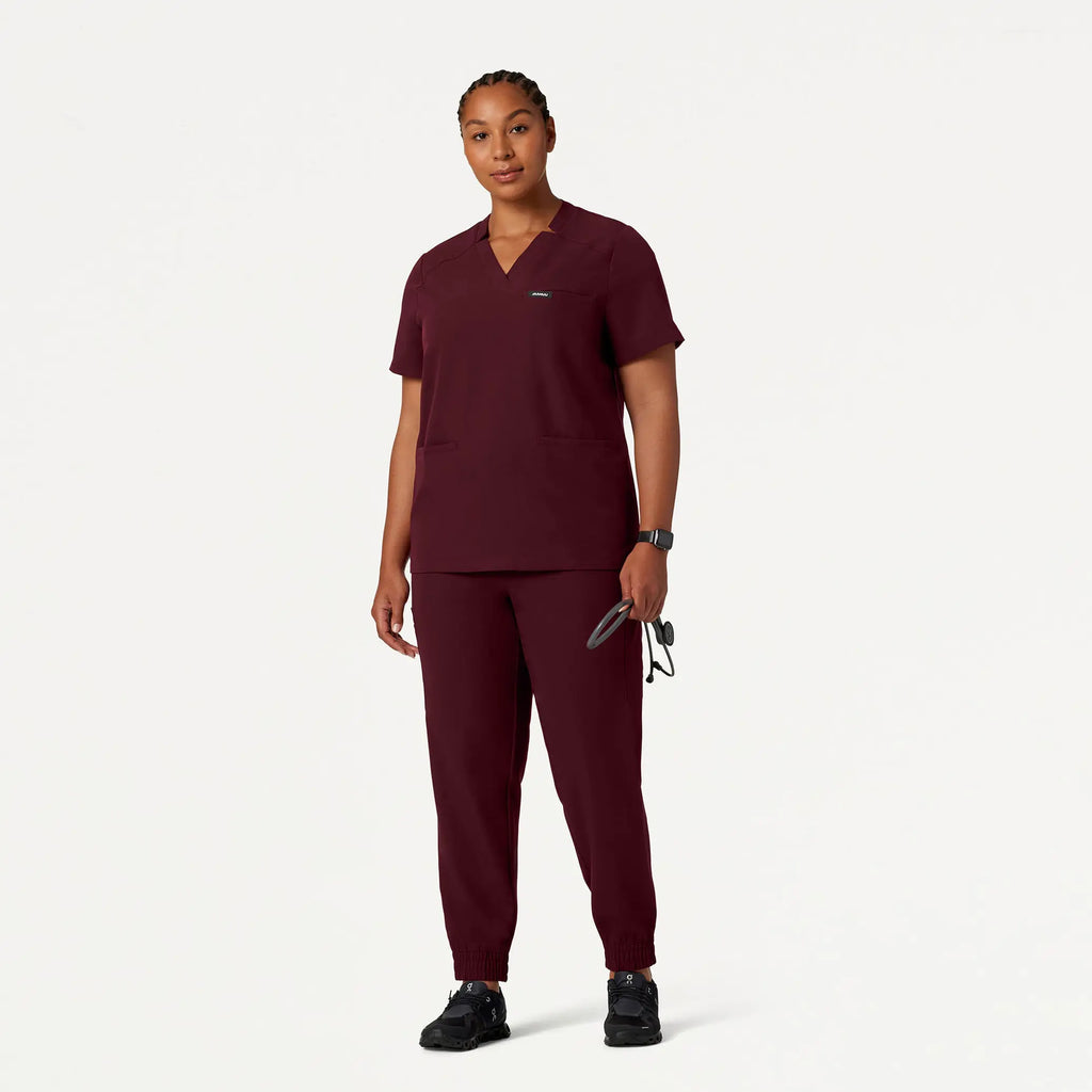 Jaanuu Scrubs Women's Neo Everyday Cargo Scrub Jogger Burgundy | scrub-supply.com