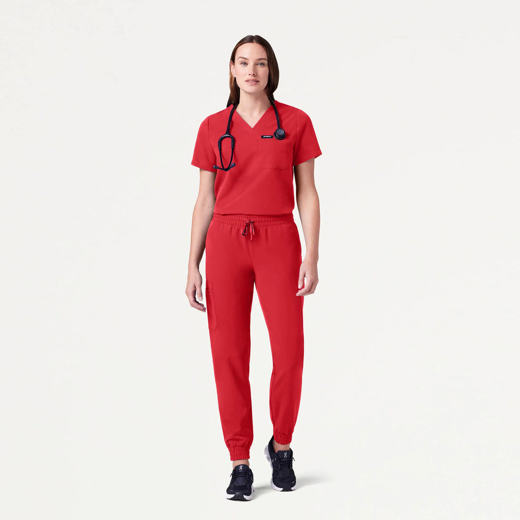 Jaanuu Scrubs Women's Neo Everyday Cargo Scrub Jogger Brilliant Red | scrub-supply.com