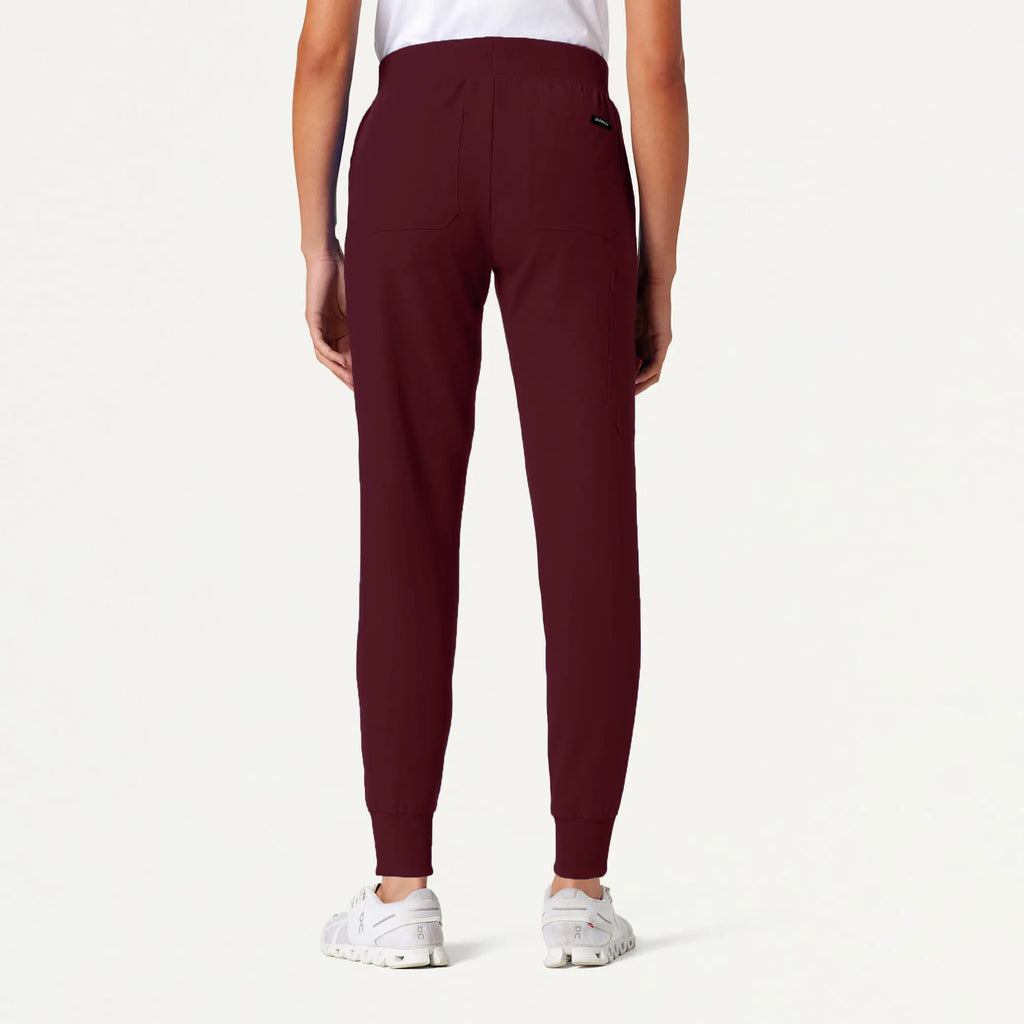 Jaanuu Scrubs Women's Silex Slim Knit-Waist Scrub Jogger Burgundy | scrub-supply.com