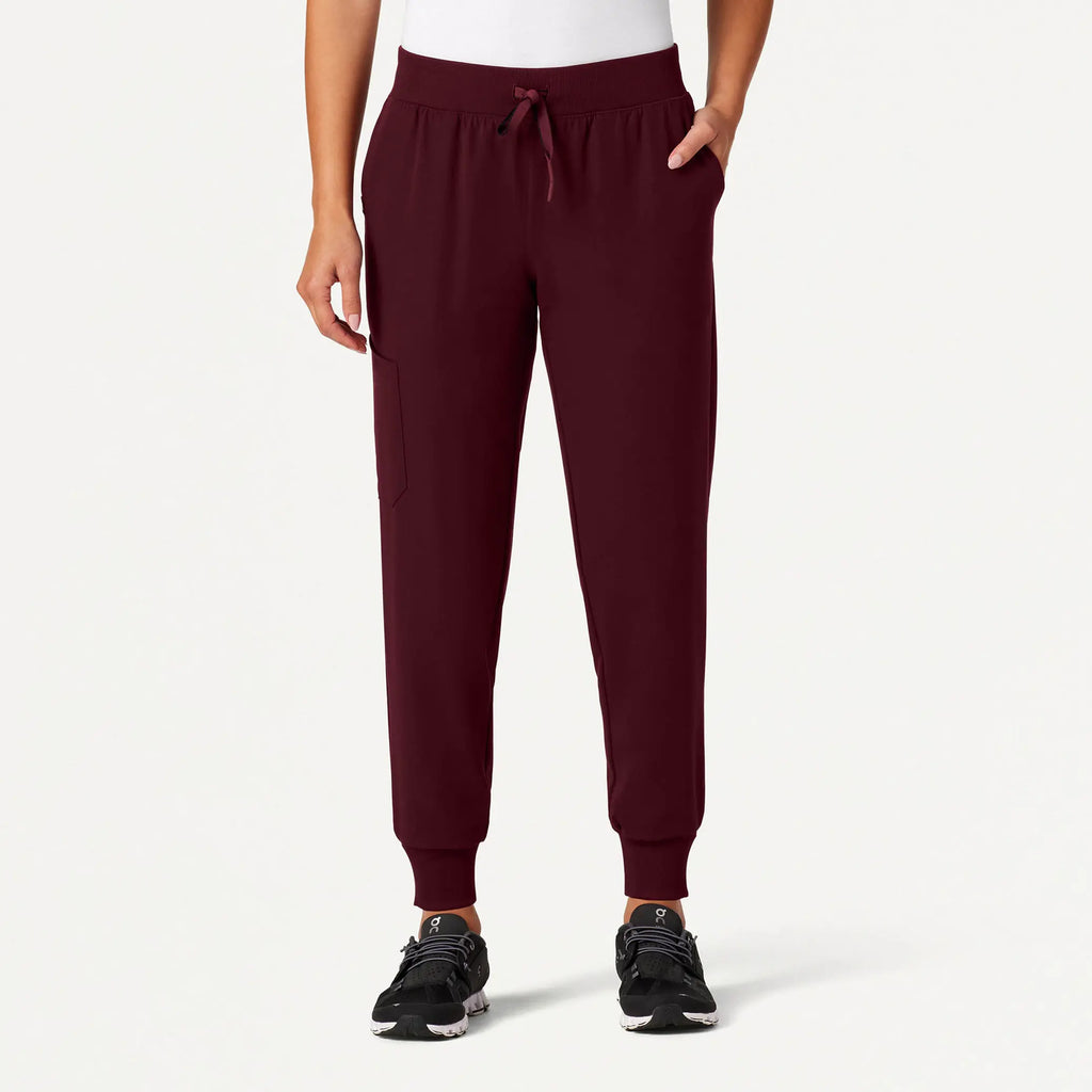 Jaanuu Scrubs Women's Silex Slim Knit-Waist Scrub Jogger Burgundy | scrub-supply.com