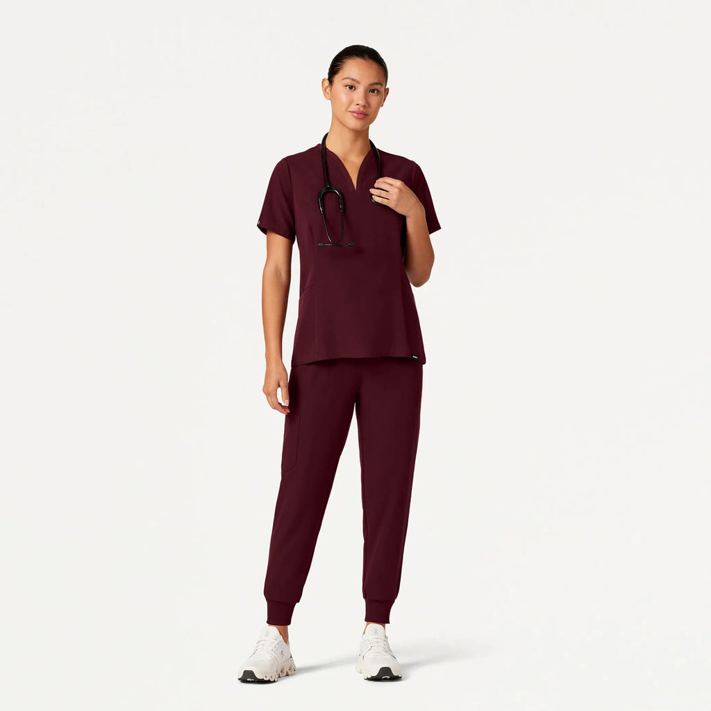 Jaanuu Scrubs Women's Silex Slim Knit-Waist Scrub Jogger Burgundy | scrub-supply.com