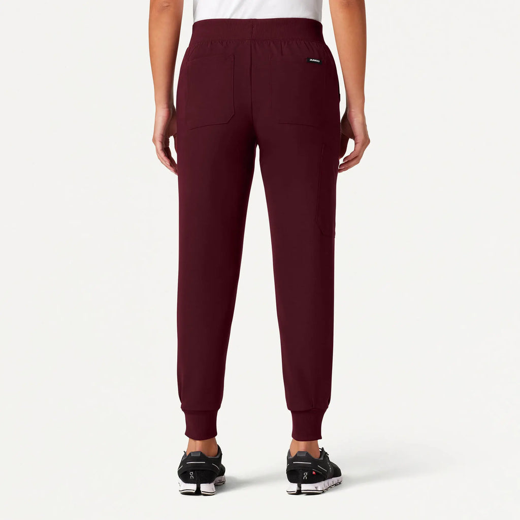 Jaanuu Scrubs Women's Silex Slim Knit-Waist Scrub Jogger Burgundy | scrub-supply.com