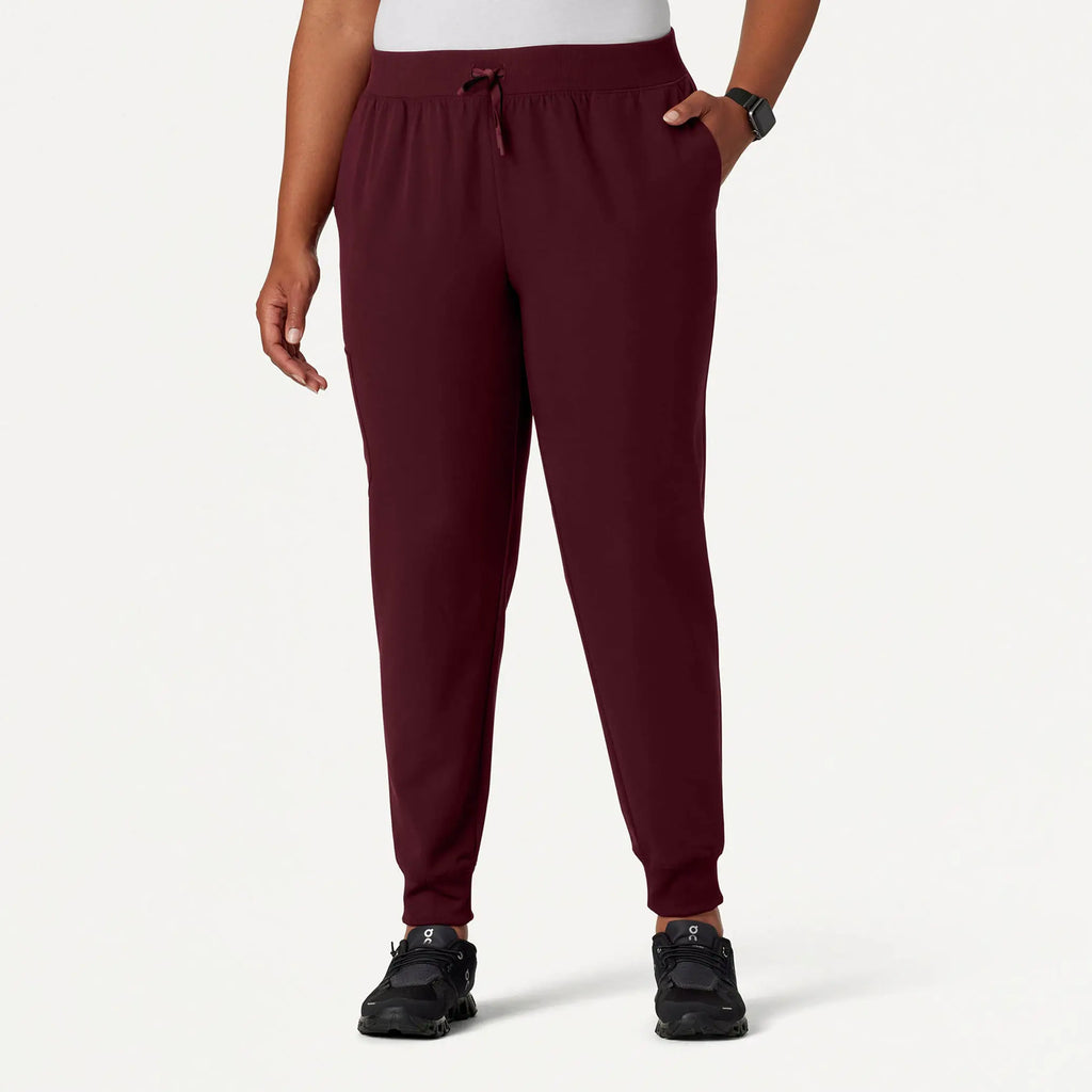 Jaanuu Scrubs Women's Silex Slim Knit-Waist Scrub Jogger Burgundy | scrub-supply.com