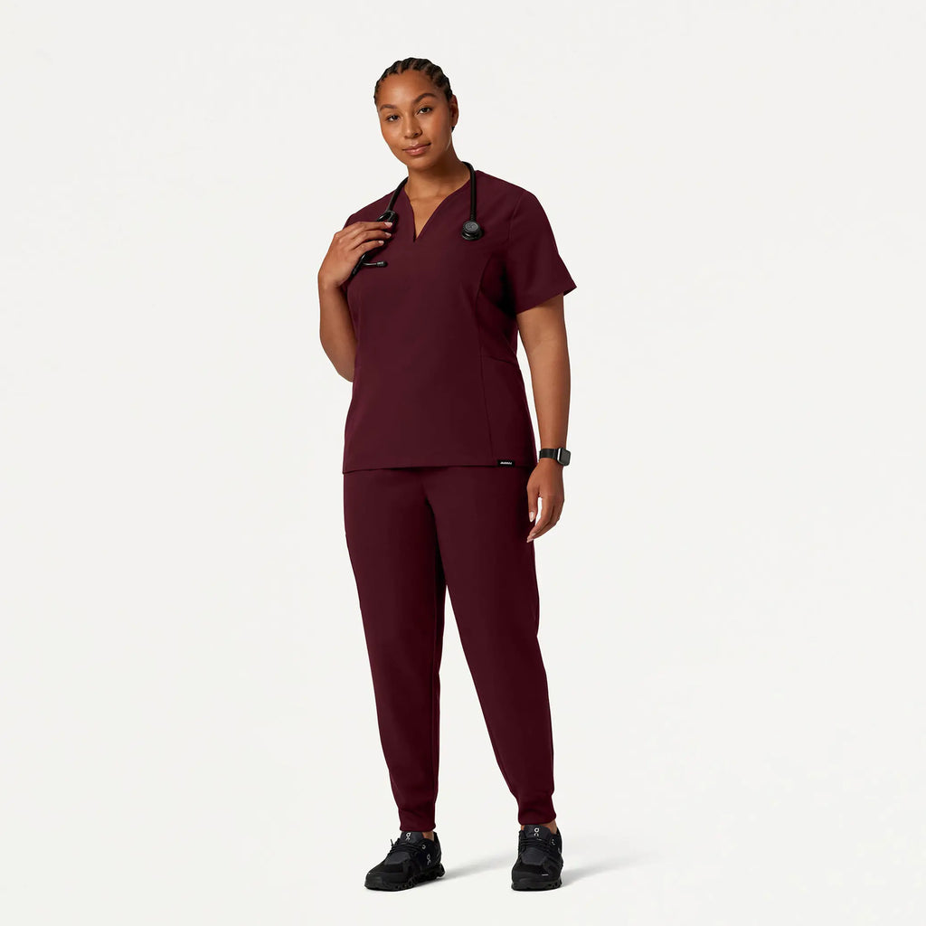 Jaanuu Scrubs Women's Silex Slim Knit-Waist Scrub Jogger Burgundy | scrub-supply.com