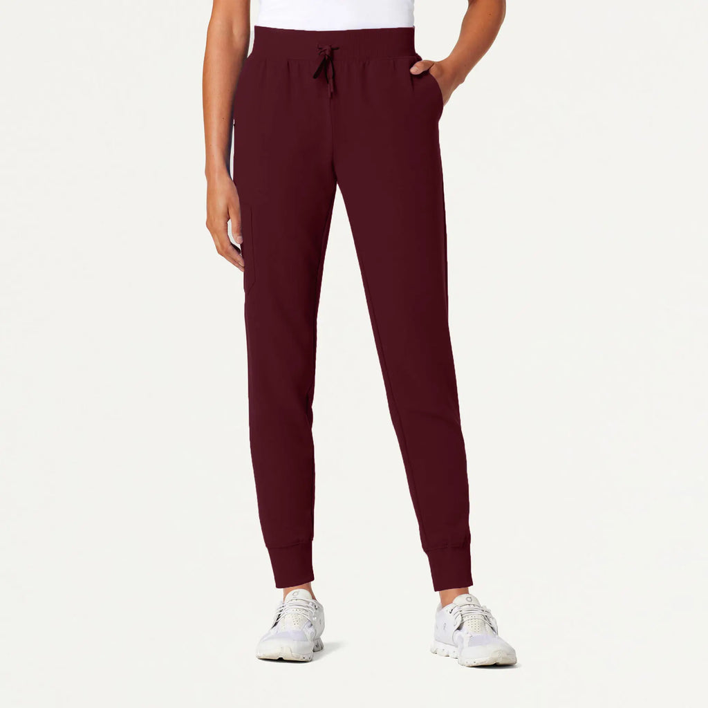 Jaanuu Scrubs Women's Silex Slim Knit-Waist Scrub Jogger Burgundy | scrub-supply.com