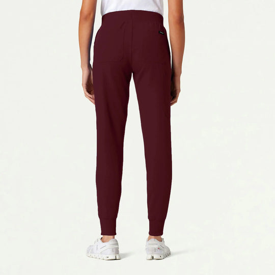 Jaanuu Scrubs Women's Silex Slim Knit-Waist Scrub Jogger Burgundy | scrub-supply.com