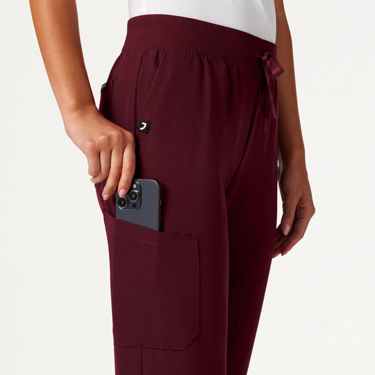 Jaanuu Scrubs Women's Silex Slim Knit-Waist Scrub Jogger Burgundy | scrub-supply.com