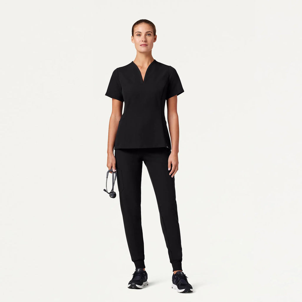 Jaanuu Scrubs Women's Silex Slim Knit-Waist Scrub Jogger Black | scrub-supply.com