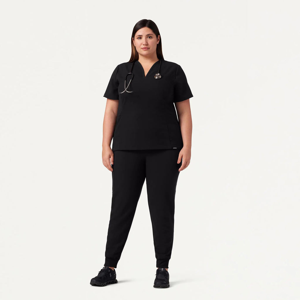 Jaanuu Scrubs Women's Silex Slim Knit-Waist Scrub Jogger Black | scrub-supply.com