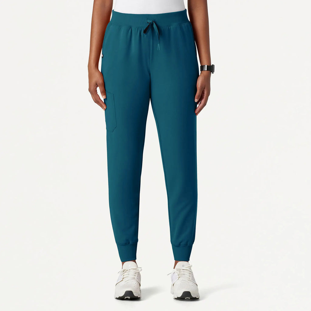 Jaanuu Scrubs Women's Silex Slim Knit-Waist Scrub Jogger Caribbean Blue | scrub-supply.com