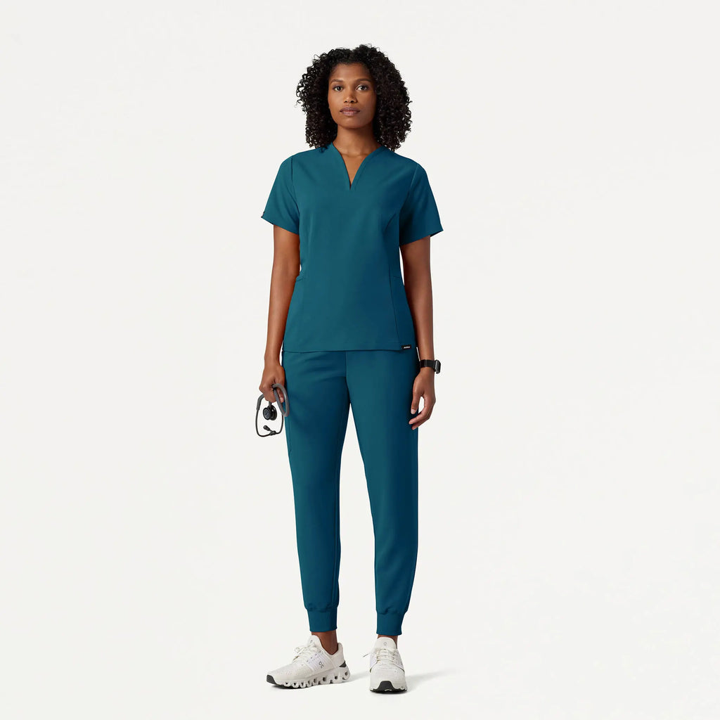 Jaanuu Scrubs Women's Silex Slim Knit-Waist Scrub Jogger Caribbean Blue | scrub-supply.com