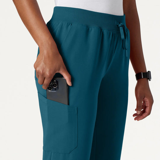 Jaanuu Scrubs Women's Silex Slim Knit-Waist Scrub Jogger Caribbean Blue | scrub-supply.com