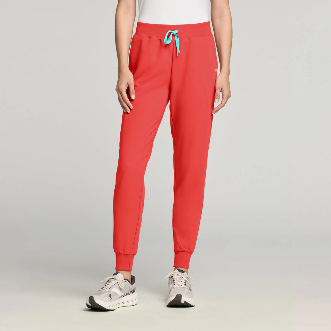 Jaanuu Scrubs Women's Silex Slim Knit-Waist Scrub Jogger Coral | scrub-supply.com