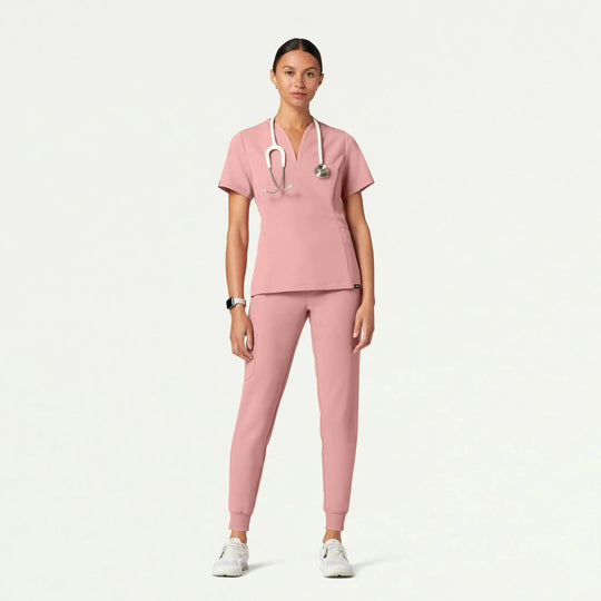 Jaanuu Scrubs Women's Silex Slim Knit-Waist Scrub Jogger Mauve | scrub-supply.com