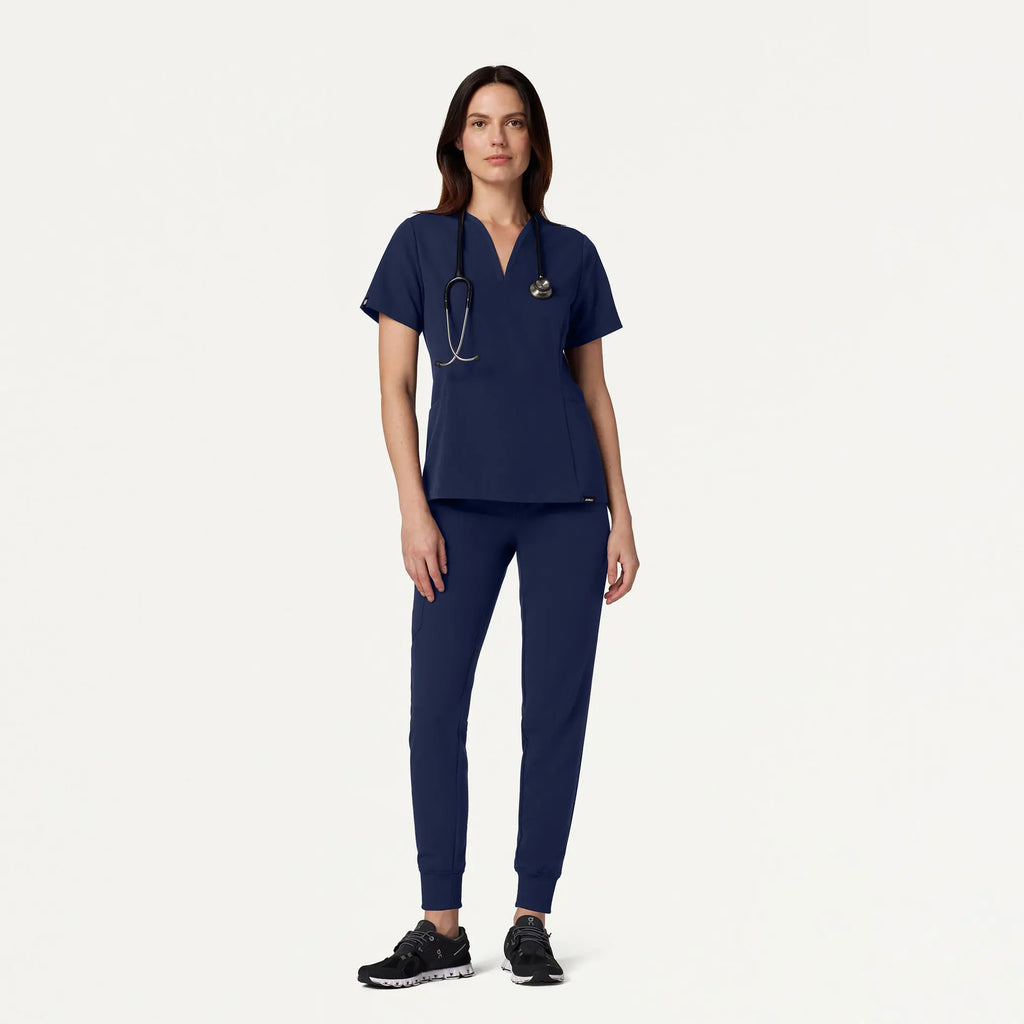 Jaanuu Scrubs Women's Silex Slim Knit-Waist Scrub Jogger Midnight Navy | scrub-supply.com