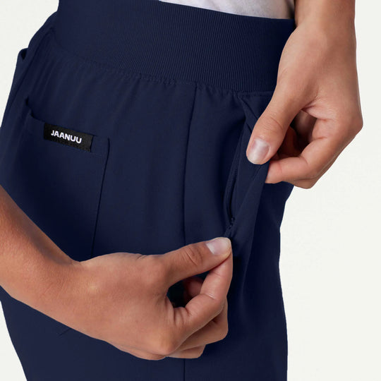 Jaanuu Scrubs Women's Silex Slim Knit-Waist Scrub Jogger Midnight Navy | scrub-supply.com