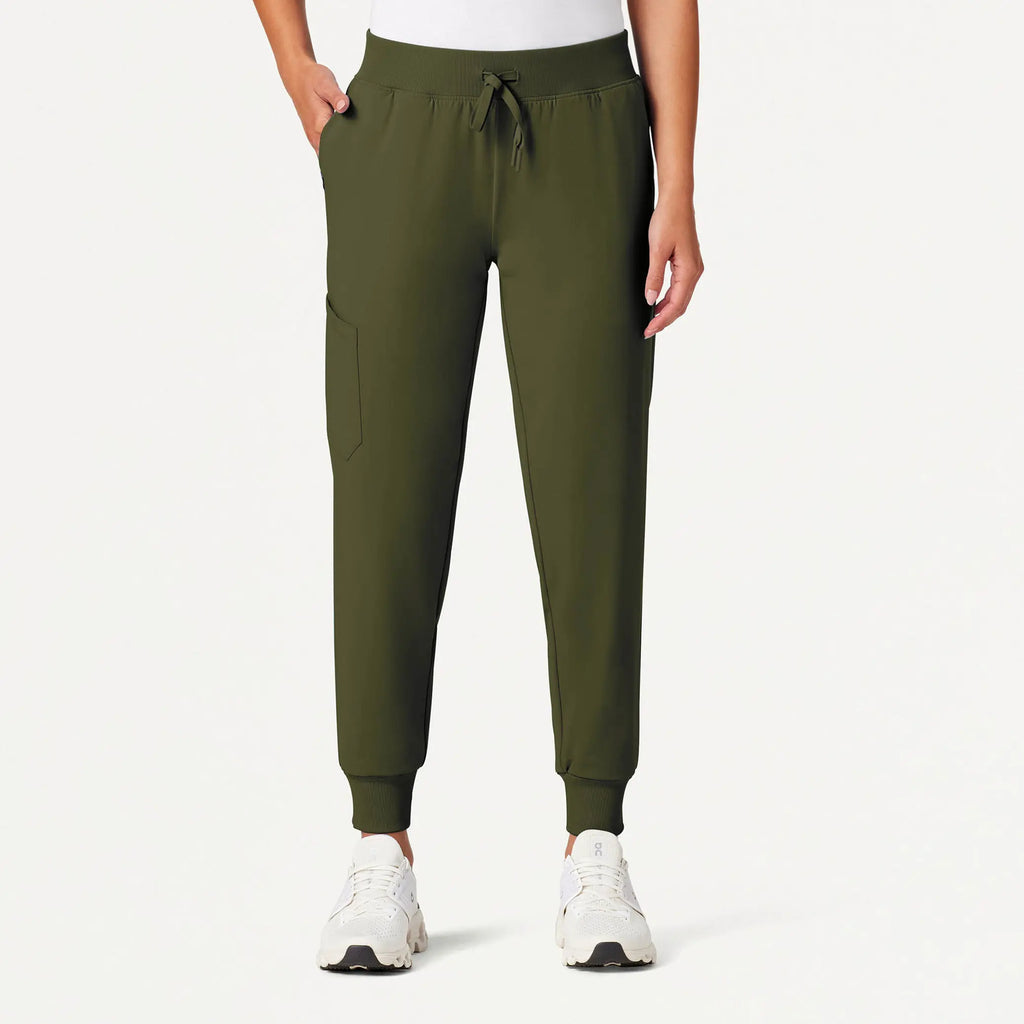 Jaanuu Scrubs Women's Silex Slim Knit-Waist Scrub Jogger Olive | scrub-supply.com