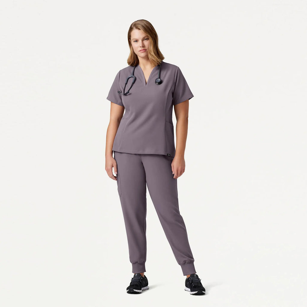 Jaanuu Scrubs Women's Silex Slim Knit-Waist Scrub Jogger Titanium | scrub-supply.com