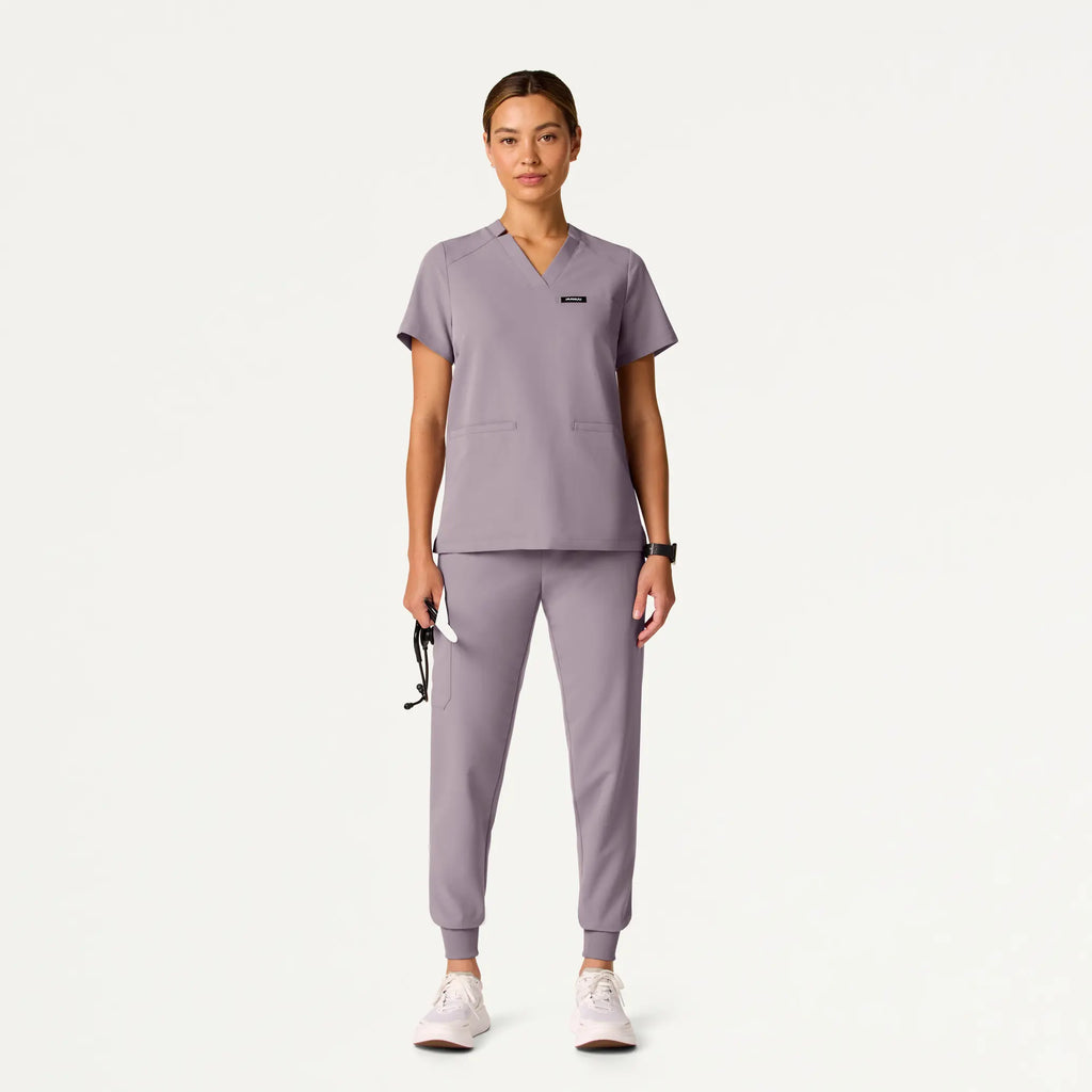 Jaanuu Scrubs Women's Silex Slim Knit-Waist Scrub Jogger Chrome | scrub-supply.com