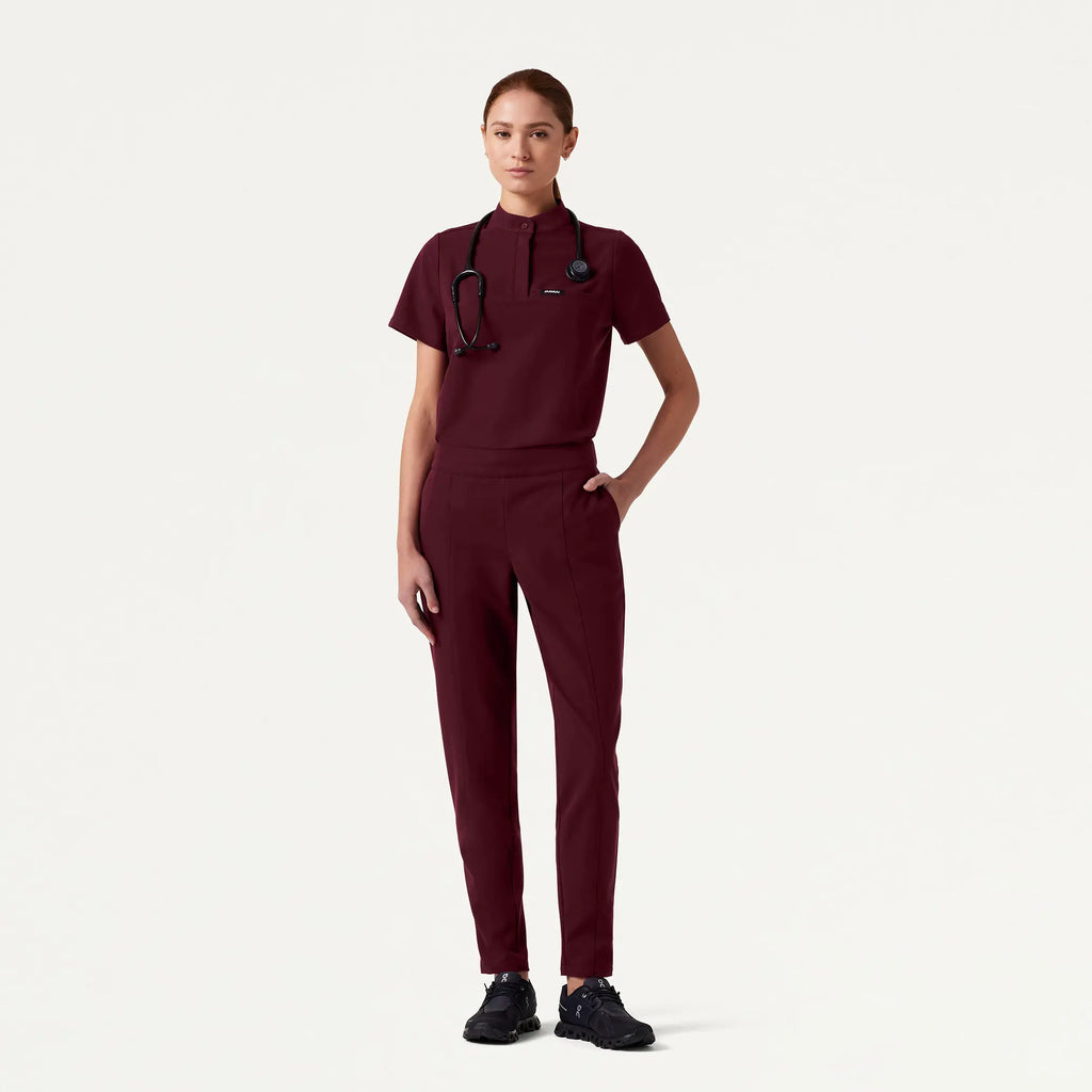 Jaanuu Scrubs Women's Lio Tapered 5-Pocket Scrub Pant Burgundy | scrub-supply.com