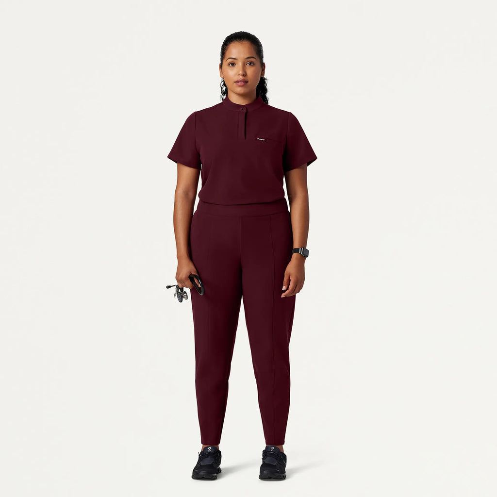 Jaanuu Scrubs Women's Lio Tapered 5-Pocket Scrub Pant Burgundy | scrub-supply.com