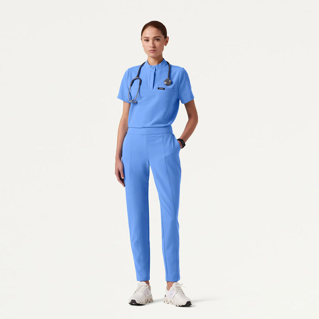 Jaanuu Scrubs Women's Lio Tapered 5-Pocket Scrub Pant Ceil Blue | scrub-supply.com