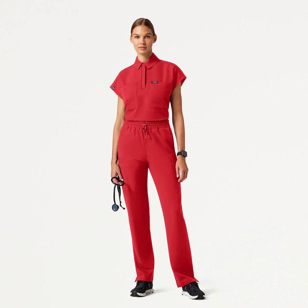 Jaanuu Scrubs Women's Payla 8-Pocket High Waisted Scrub Pant Brilliant Red | scrub-supply.com