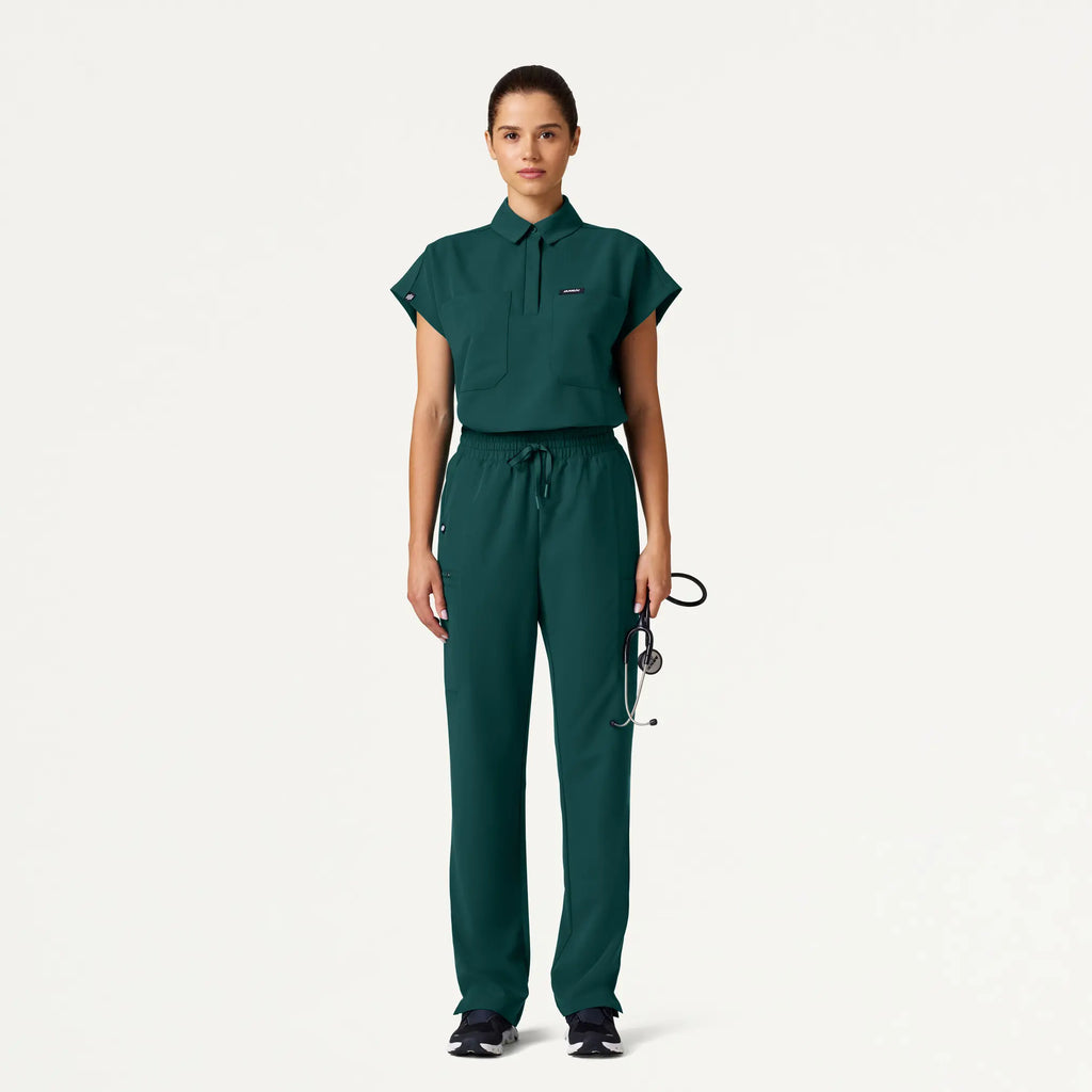 Jaanuu Scrubs Women's Payla 8-Pocket High Waisted Scrub Pant Midnight Green | scrub-supply.com