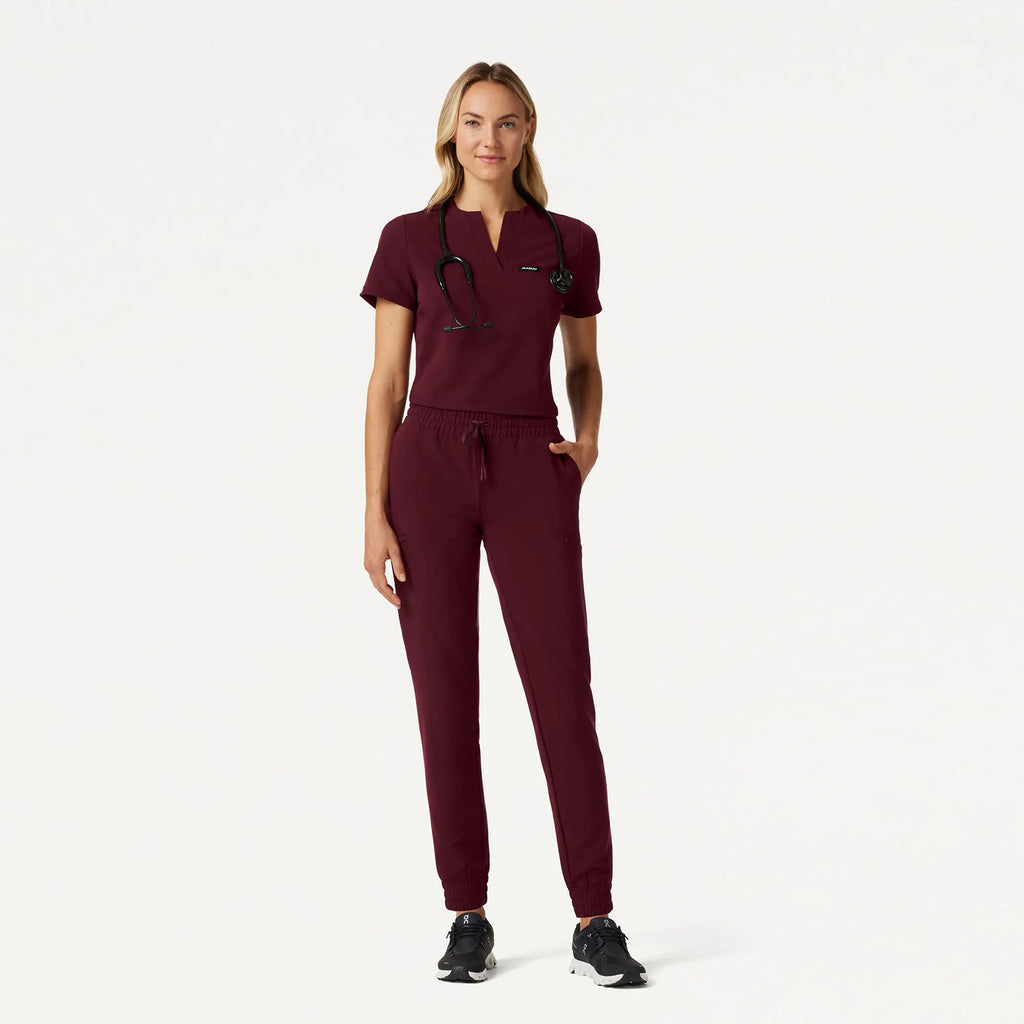 Jaanuu Scrubs Women's Jace Skinny On-the-Go Scrub Jogger Burgundy | scrub-supply.com