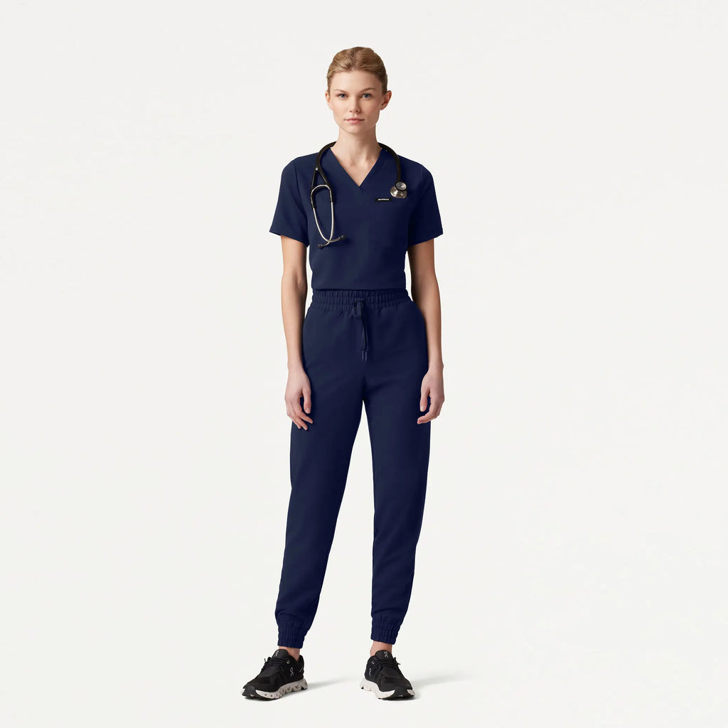 Jaanuu Scrubs Women's Kerr 365 High Waisted Scrub Jogger Midnight Navy | scrub-supply.com