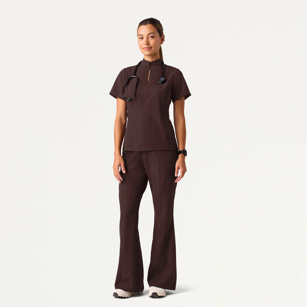 Jaanuu Scrubs Women's Harper Slim High Waisted Scrub Pant Dark Brown | scrub-supply.com