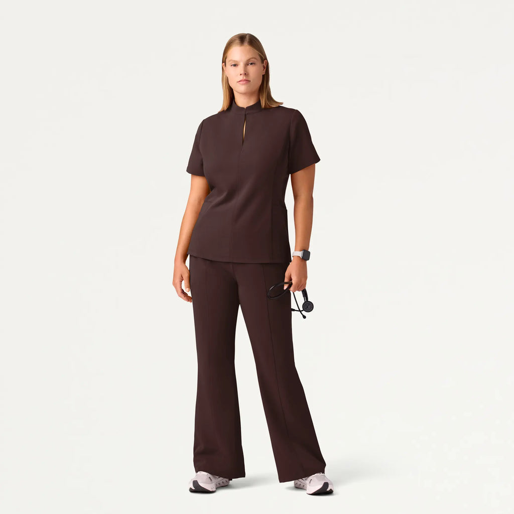 Jaanuu Scrubs Women's Harper Slim High Waisted Scrub Pant Dark Brown | scrub-supply.com