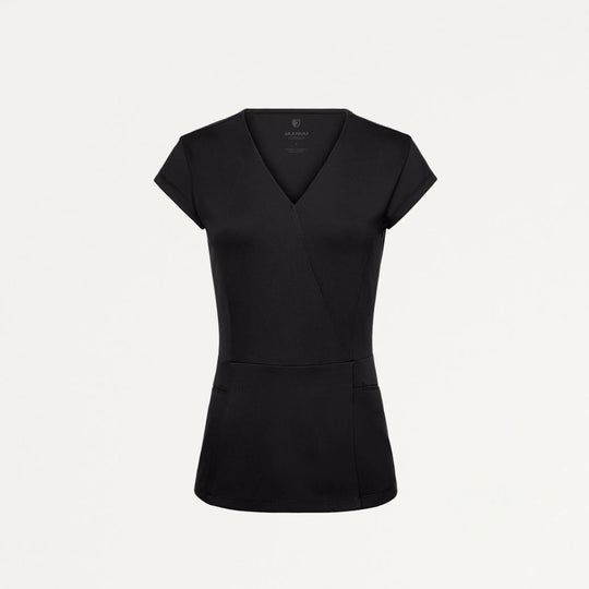 Jaanuu Scrubs Women's Isla Mock-Wrap ULTRAsoft Scrub Top Black | scrub-supply.com