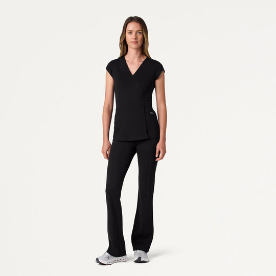 Jaanuu Scrubs Women's Isla Mock-Wrap ULTRAsoft Scrub Top Black | scrub-supply.com
