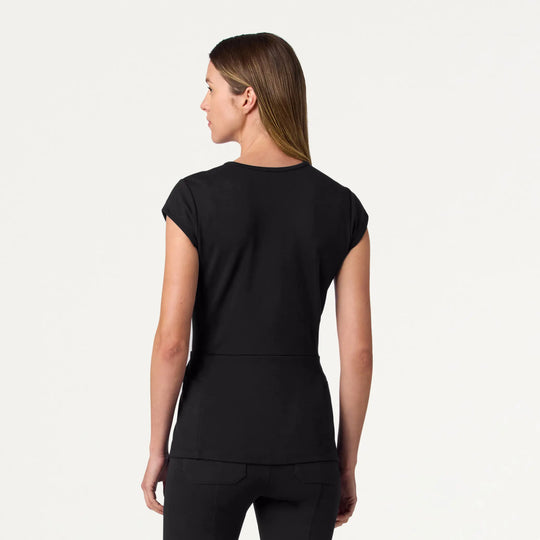 Jaanuu Scrubs Women's Isla Mock-Wrap ULTRAsoft Scrub Top Black | scrub-supply.com