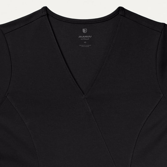Jaanuu Scrubs Women's Isla Mock-Wrap ULTRAsoft Scrub Top Black | scrub-supply.com