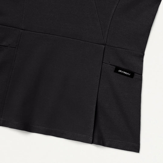 Jaanuu Scrubs Women's Isla Mock-Wrap ULTRAsoft Scrub Top Black | scrub-supply.com