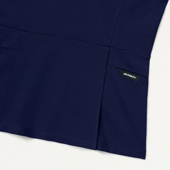Jaanuu Scrubs Women's Isla Mock-Wrap ULTRAsoft Scrub Top Midnight Navy | scrub-supply.com