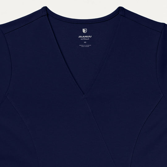 Jaanuu Scrubs Women's Isla Mock-Wrap ULTRAsoft Scrub Top Midnight Navy | scrub-supply.com