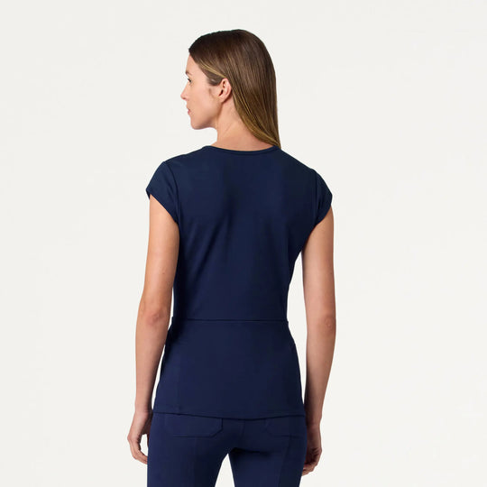 Jaanuu Scrubs Women's Isla Mock-Wrap ULTRAsoft Scrub Top Midnight Navy | scrub-supply.com