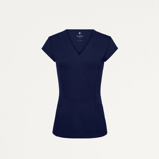 Jaanuu Scrubs Women's Isla Mock-Wrap ULTRAsoft Scrub Top Midnight Navy | scrub-supply.com