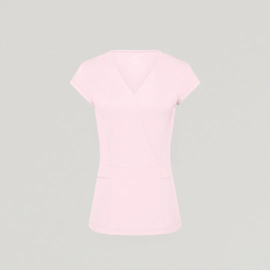 Jaanuu Scrubs Women's Isla Mock-Wrap ULTRAsoft Scrub Top Rose Quartz | scrub-supply.com