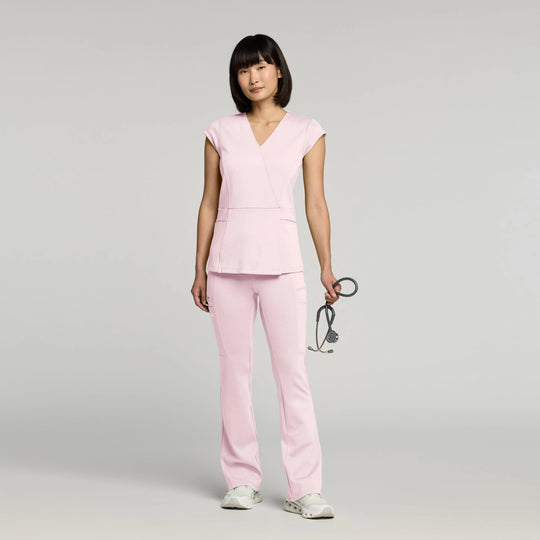 Jaanuu Scrubs Women's Isla Mock-Wrap ULTRAsoft Scrub Top Rose Quartz | scrub-supply.com