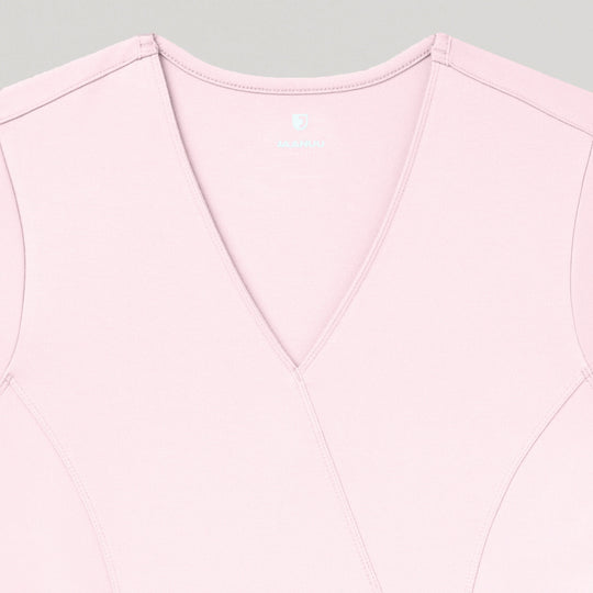 Jaanuu Scrubs Women's Isla Mock-Wrap ULTRAsoft Scrub Top Rose Quartz | scrub-supply.com