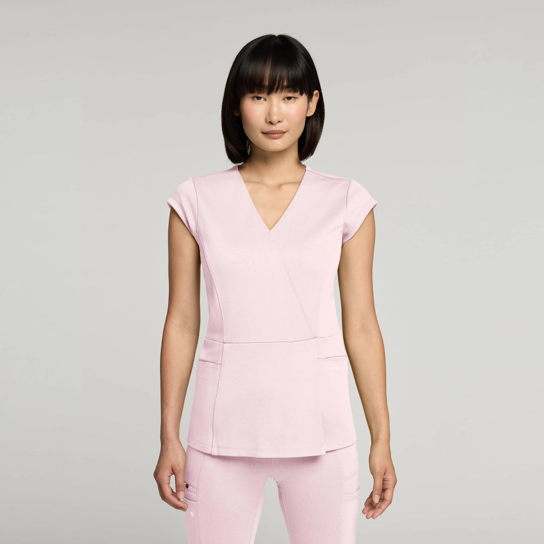 Jaanuu Scrubs Women's Isla Mock-Wrap ULTRAsoft Scrub Top Rose Quartz | scrub-supply.com