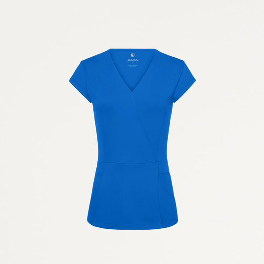 Jaanuu Scrubs Women's Isla Mock-Wrap ULTRAsoft Scrub Top Royal Blue | scrub-supply.com