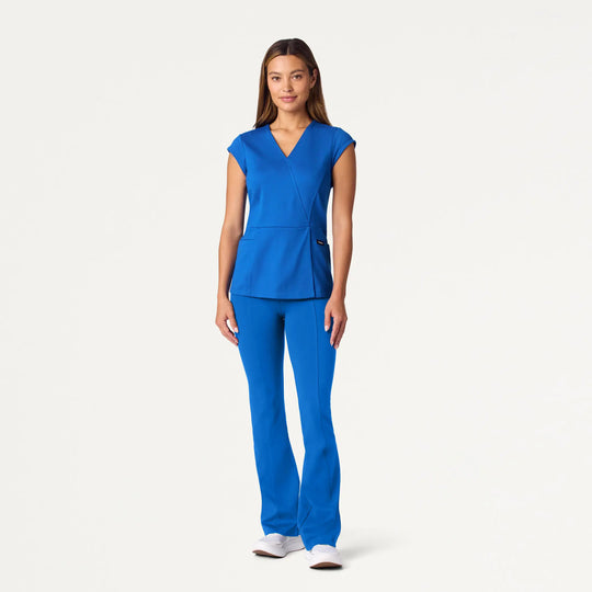 Jaanuu Scrubs Women's Isla Mock-Wrap ULTRAsoft Scrub Top Royal Blue | scrub-supply.com
