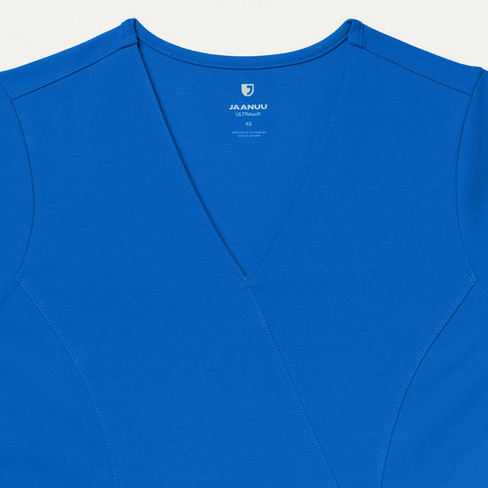 Jaanuu Scrubs Women's Isla Mock-Wrap ULTRAsoft Scrub Top Royal Blue | scrub-supply.com