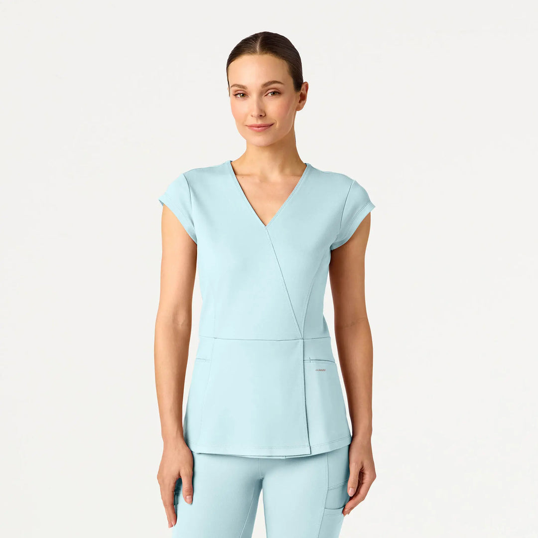Jaanuu Scrubs Women's Isla Mock-Wrap ULTRAsoft Scrub Top Sky Blue | scrub-supply.com